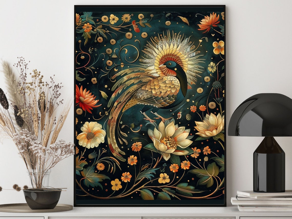 Russian Fairy Tale Firebird Among Lotus Blossoms Palekh Poster - Image 3