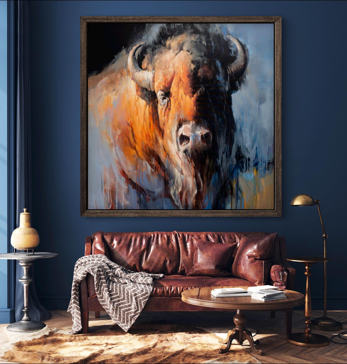 Bison Close Up Western Wildlife Oil Painting Rustic Art Poster - Image 2