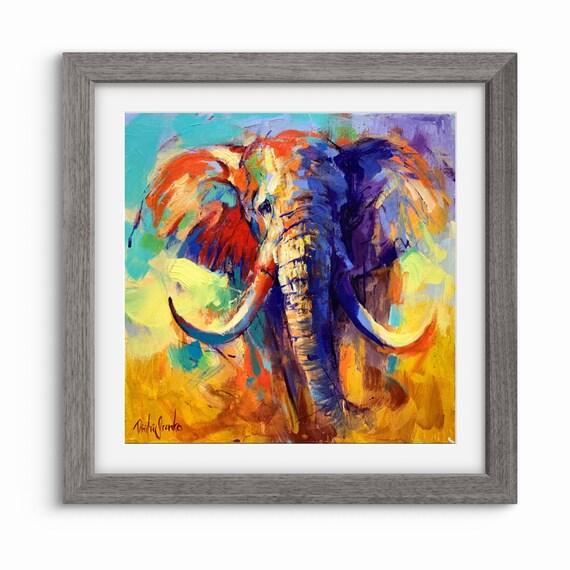 Colorful Elephant Head Impressionist Painting African Wildlife Art Poster