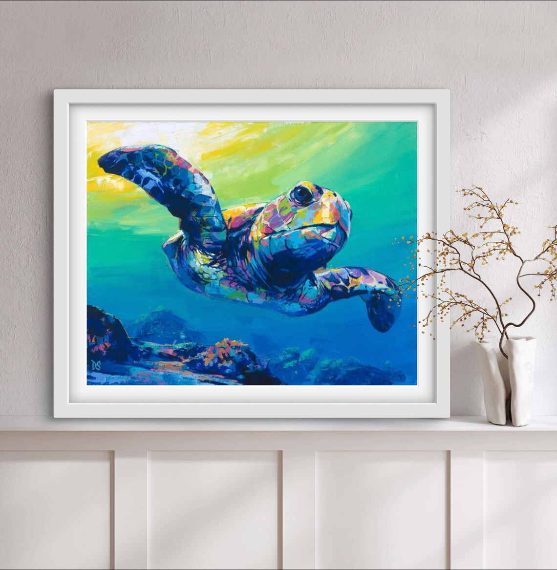 Sea Turtle Underwater Wildlife Art Print, Coastal Decor