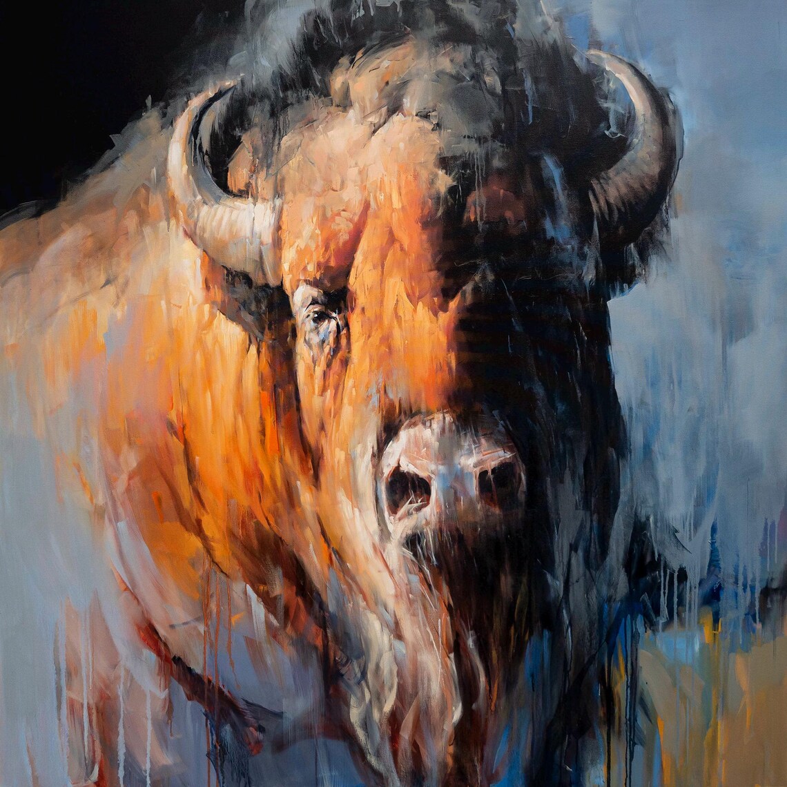 Bison Close Up Western Wildlife Oil Painting Rustic Art Poster
