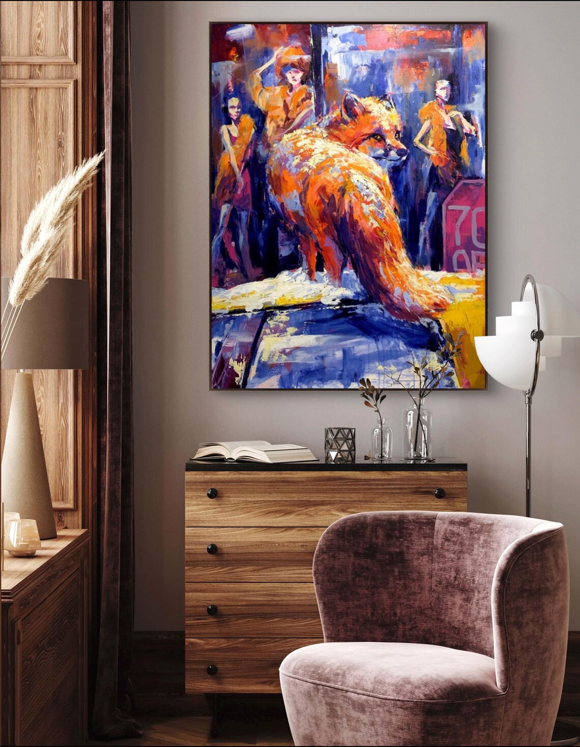 Surreal Fox Among Fashion Mannequins Oil Painting Urban Poster - Image 3