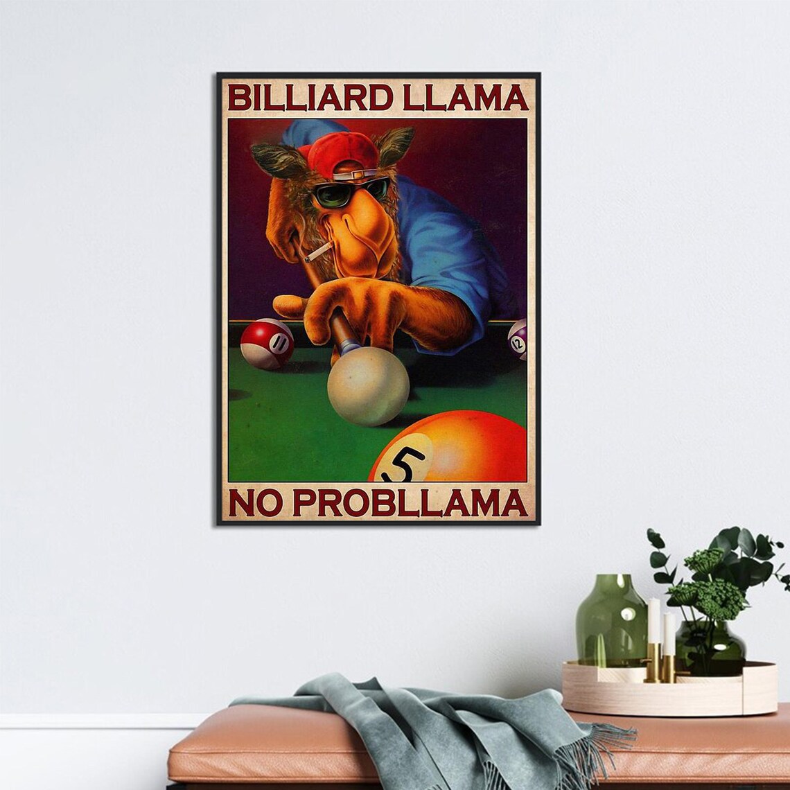 Vintage Llama Billiards Game Room Art Print - Image 3