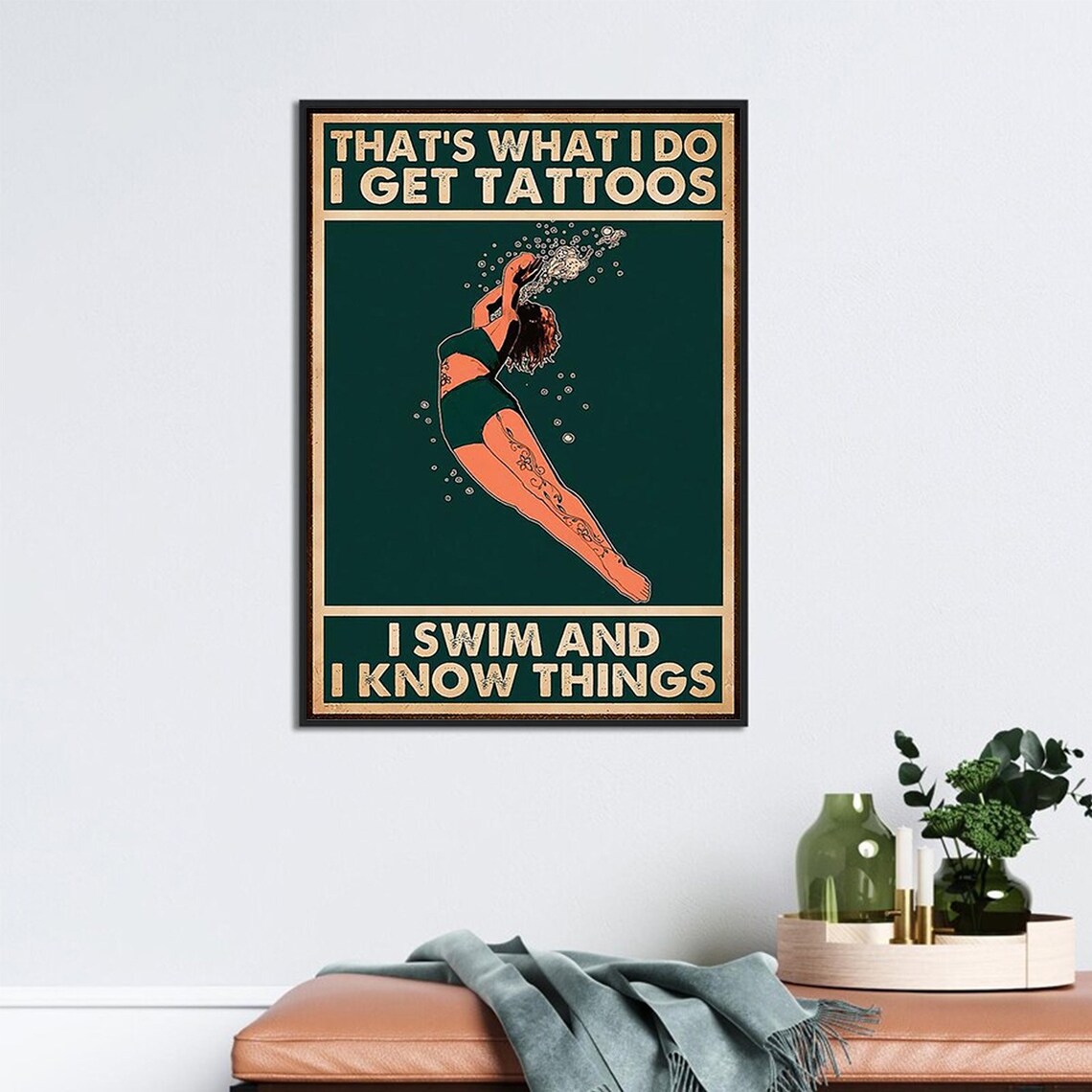 Swimming Girl Vintage Tattoo Wall Art Poster Print - Image 3