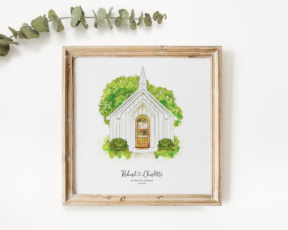 Wedding Venue Chapel Sketch Art Print, Personalised