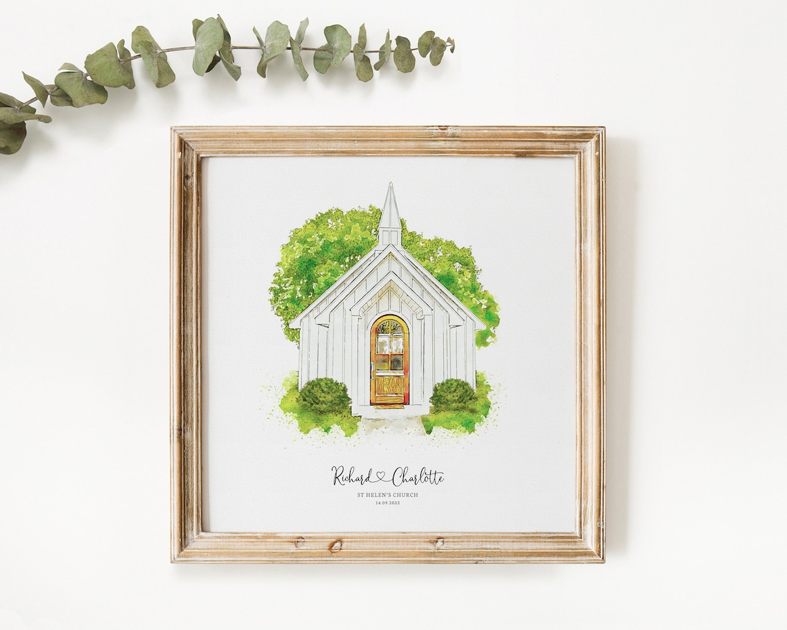 Wedding Venue Chapel Sketch Art Print, Personalised