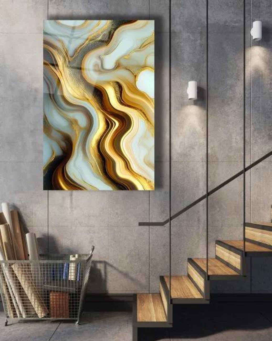 Gold White Marble Swirl Abstract Luxury Tempered Glass Decor Poster - Image 2