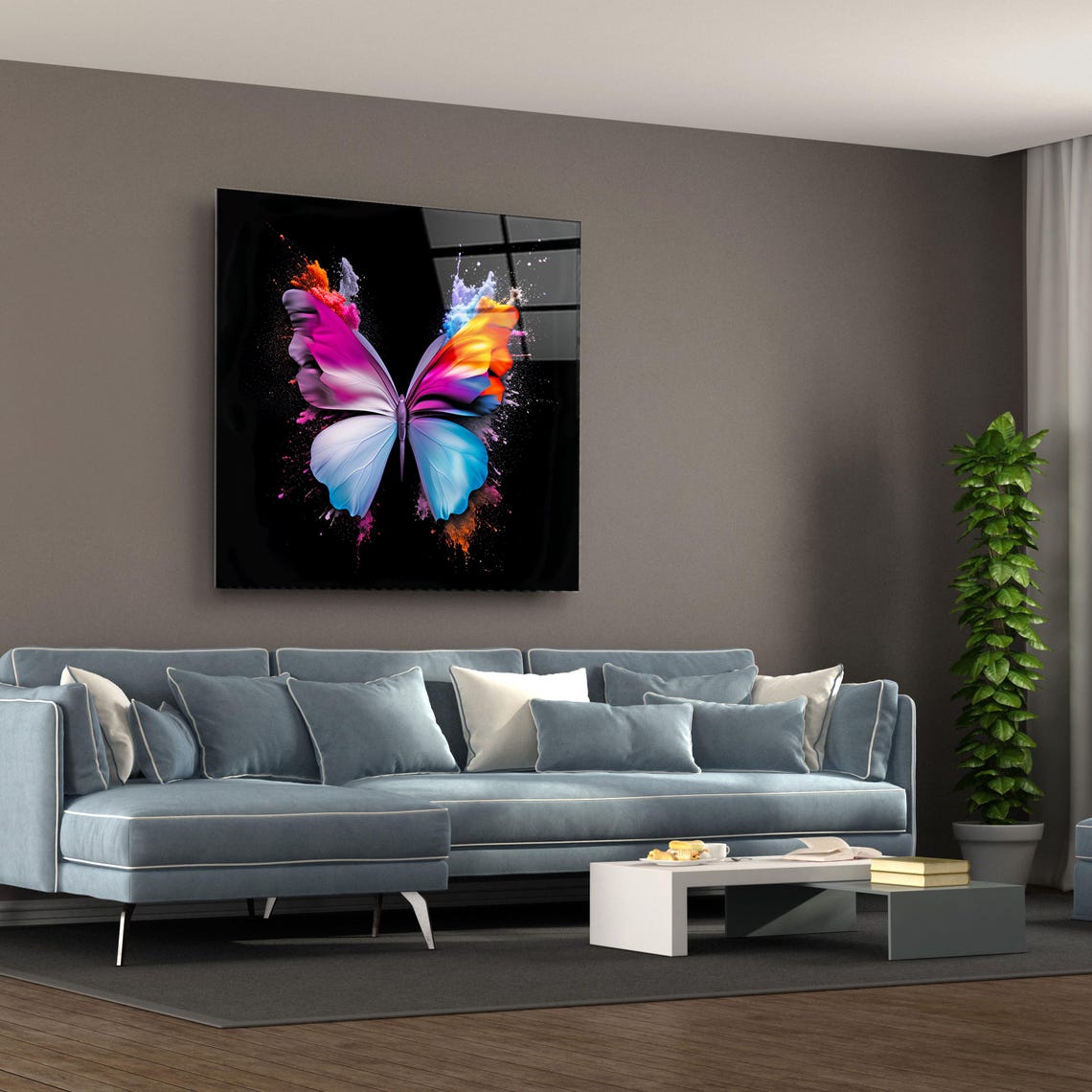 Multicolor Paint Splash Butterfly On Black Modern Art Poster - Image 3