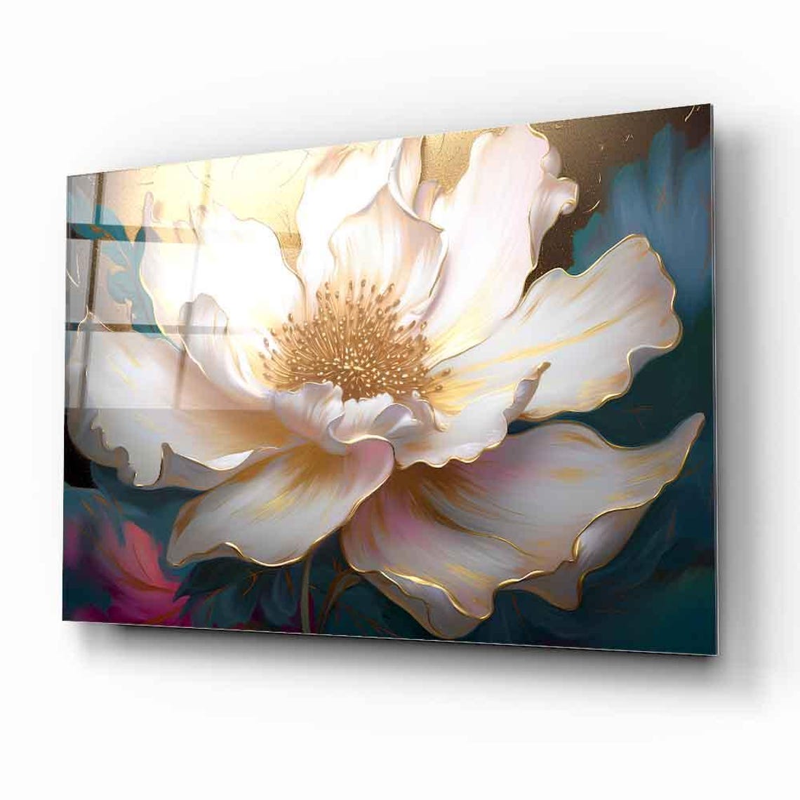 White And Gold Giant Flower Bloom Modern Floral Statement Poster - Image 2