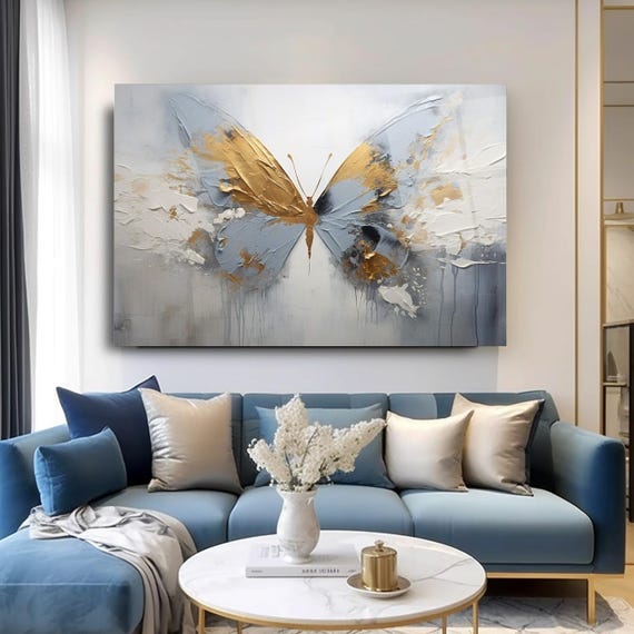 Golden Butterfly Wall Art Tempered Glass Print Abstract Wall Decor Elegant Glass Wall Art For Modern Home And Office