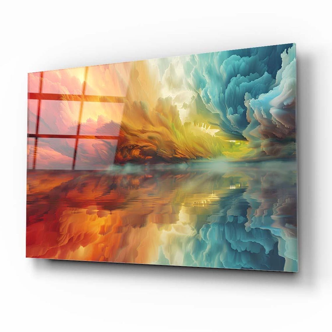 Abstract Sunset Reflection Wall Art Tempered Glass Print Vibrant Modern Wall Decor Elegant Glass Wall Art For Home And Office - Image 3