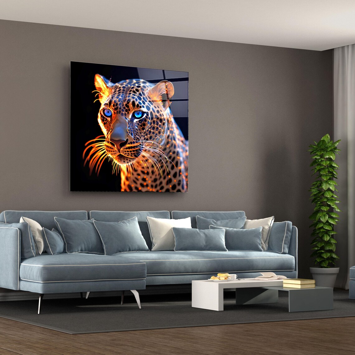 Elegant Leopard Portrait Wall Art Tempered Glass Print Modern Animal Wall Decor Luxury Glass Wall Art For Home And Office - Image 3