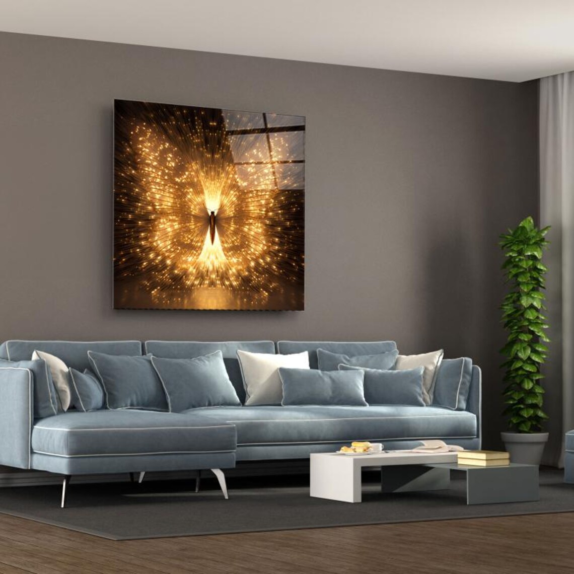 Golden Butterfly Radiance Wall Art Tempered Glass Print Modern Abstract Decor Luxury Glass Wall Art For Home And Office - Image 3