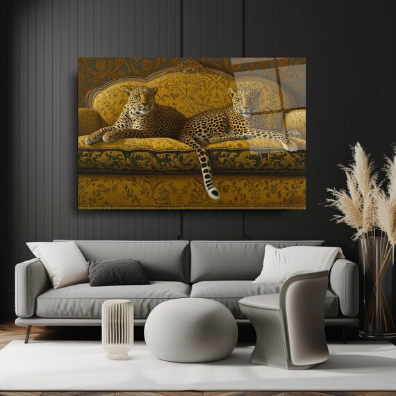 Luxury Cheetah Wall Art Tempered Glass Print Elegant Animal Wall Decor Modern Glass Wall Art For Living Room And Office