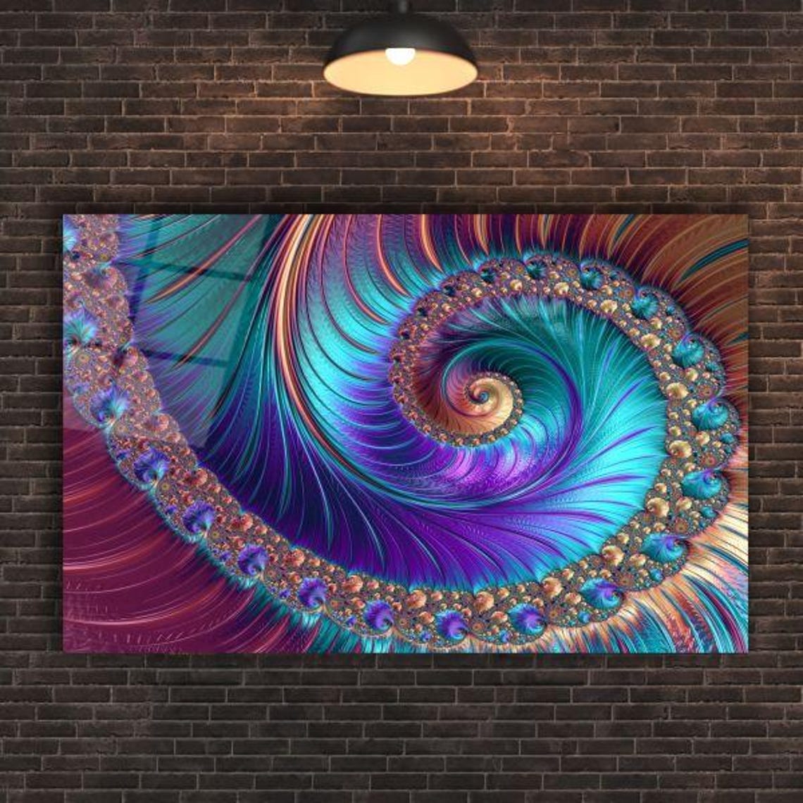 Fractal Spiral Illusion Mesmerizing Teal Purple Abstract Poster - Image 2
