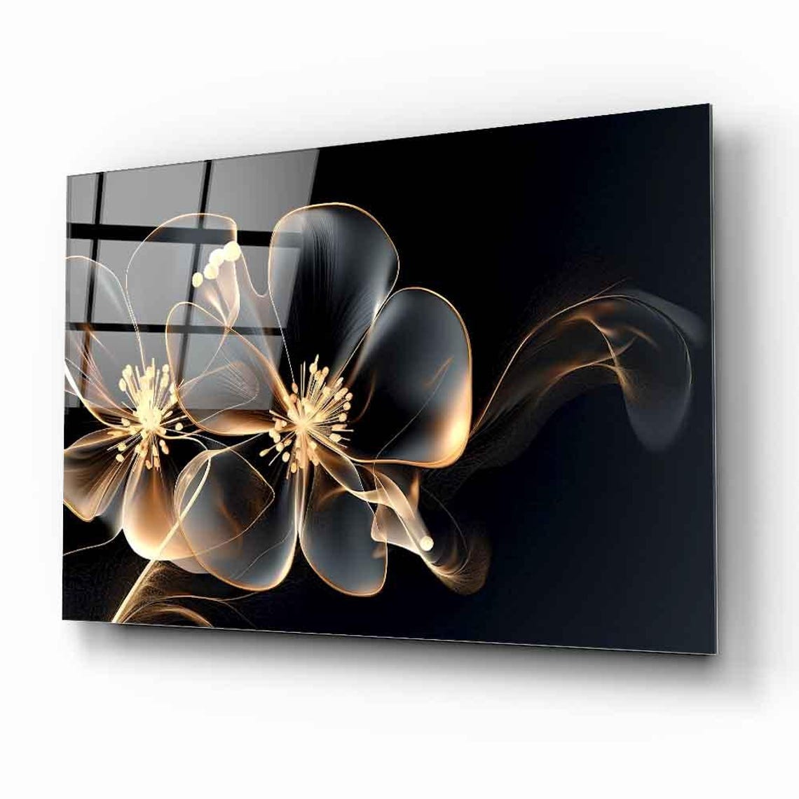 Glowing Smoke Flowers On Black Modern Abstract Floral Poster - Image 2