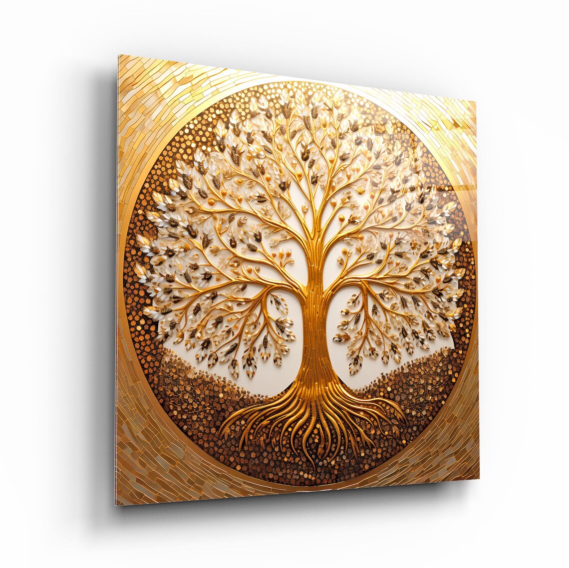 Elegant Golden Tree Wall Art Tempered Glass Print Modern Nature Wall Decor Luxury Glass Wall Art For Home And Office - Image 2