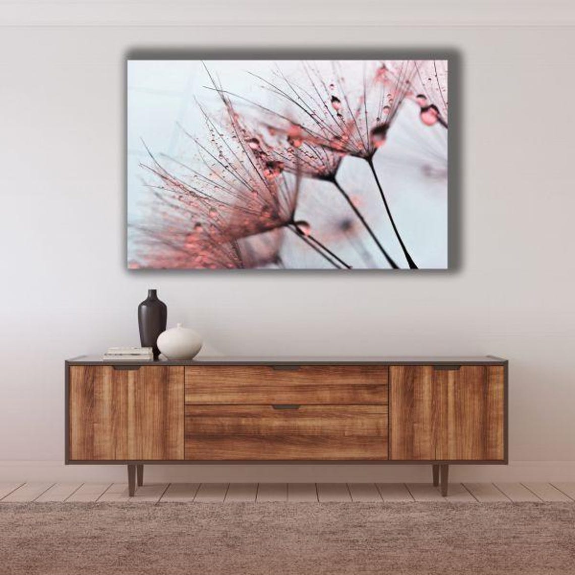 Pink Dandelion Seeds With Glistening Dewdrops Macro Nature Poster