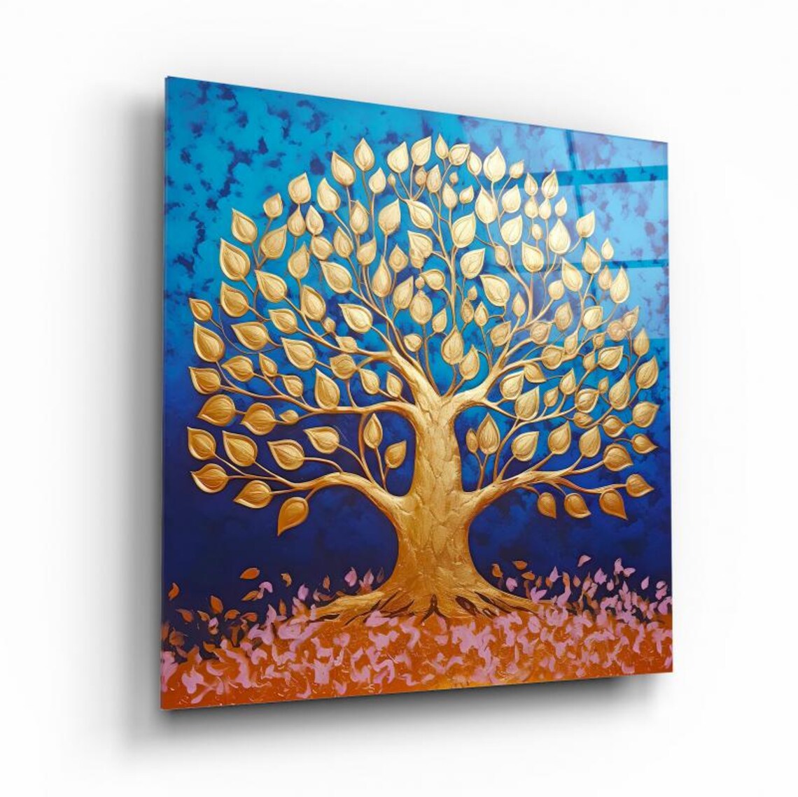 Golden Tree Of Life Wall Art Tempered Glass Print Modern Botanical Wall Decor Luxury Glass Wall Art For Home And Office - Image 2