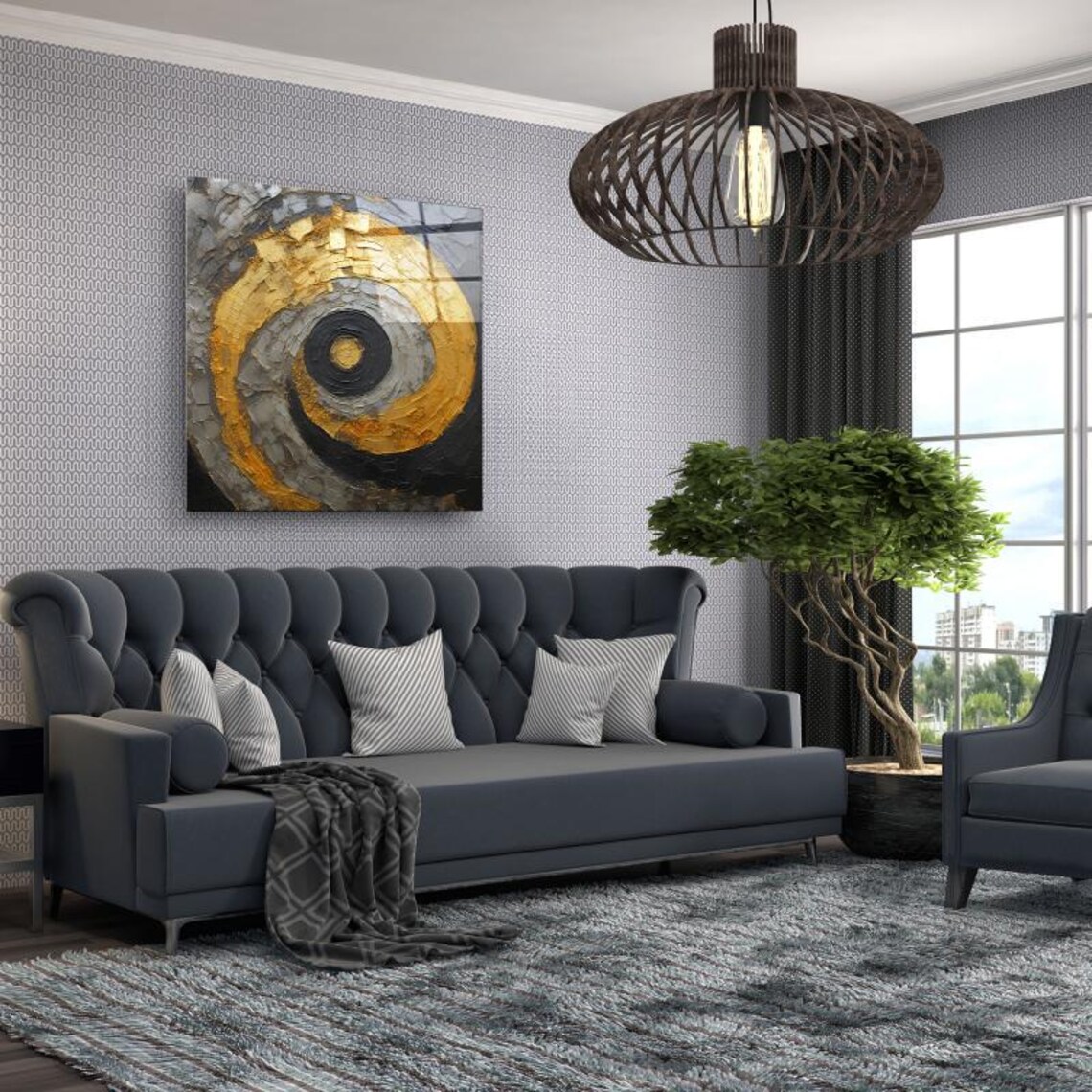 Golden Spiral Abstract Wall Art Tempered Glass Print Modern Geometric Wall Decor Luxury Glass Wall Art For Home And Office - Image 3