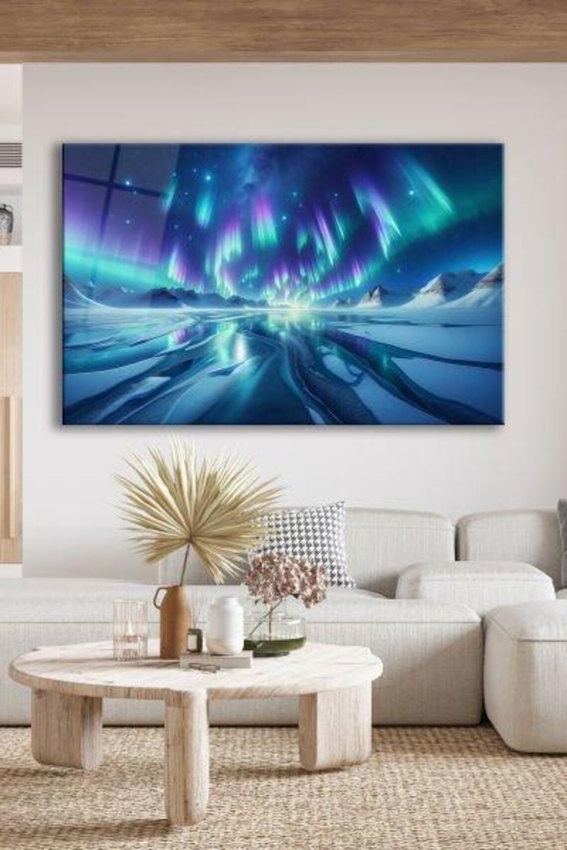 Aurora Borealis Over Frozen Arctic Lake Northern Lights Glass Poster - Image 3