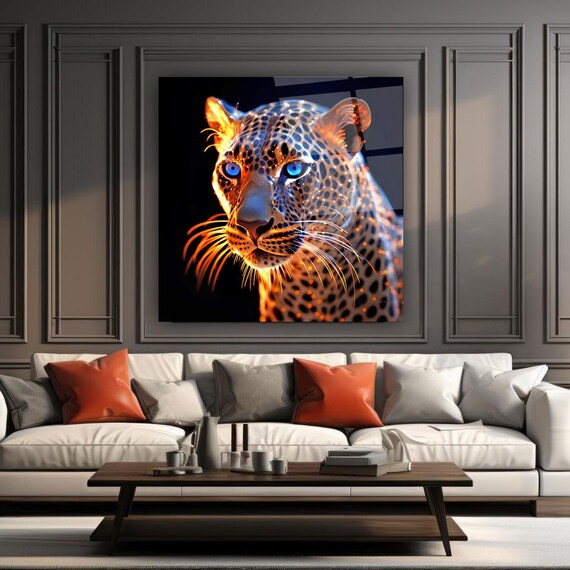 Elegant Leopard Portrait Wall Art Tempered Glass Print Modern Animal Wall Decor Luxury Glass Wall Art For Home And Office