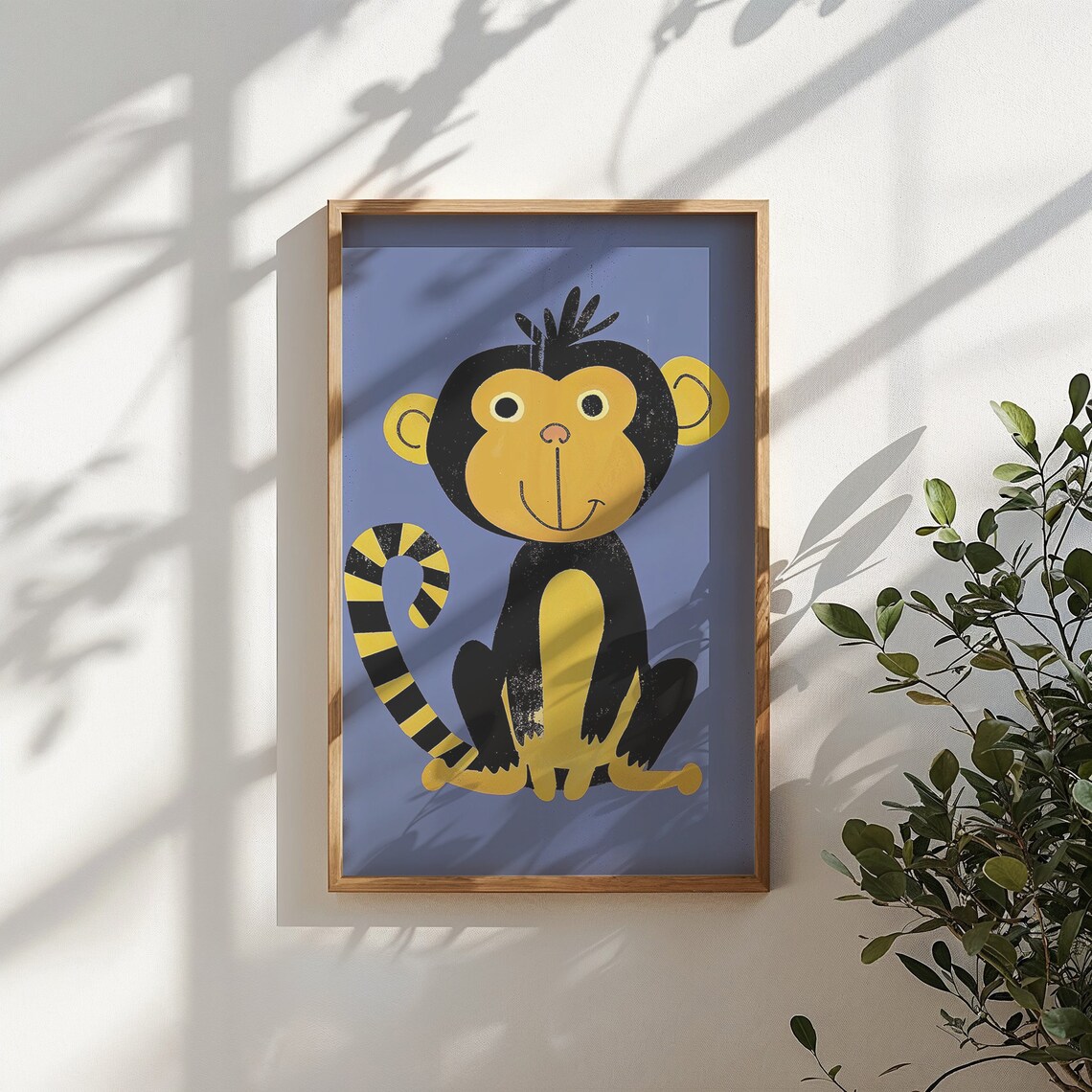 Smiling Yellow Monkey Cartoon Illustration Nursery Kids Room Animal Poster - Image 6