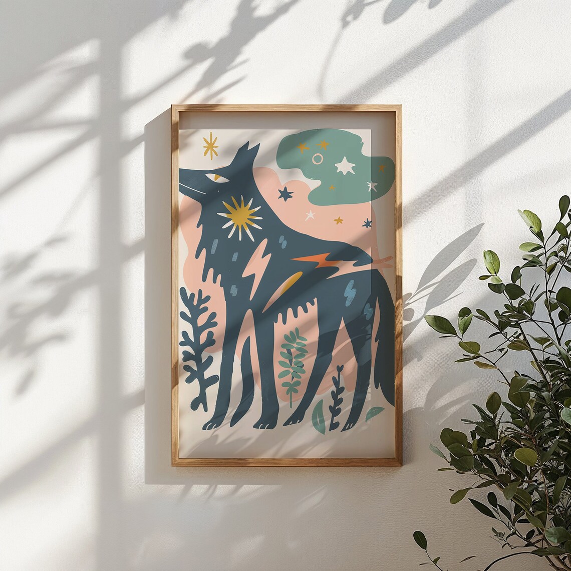 Midnight Wolf Stars Sun Medallion Folk Art Animal Wall Poster - Image 5