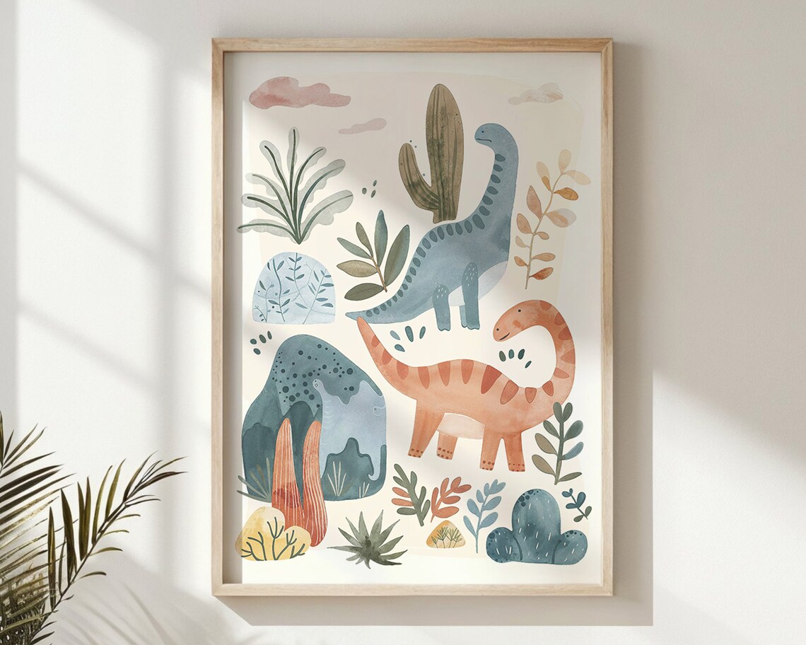 Watercolor Dinosaur Nursery Art Print, Kids Decor