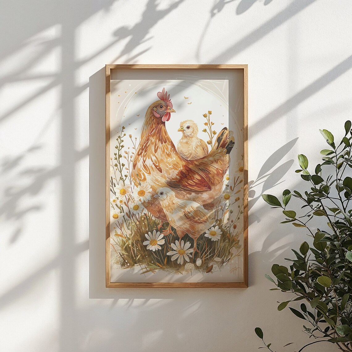 Hen And Baby Chicks Daisy Meadow Watercolor Farmhouse Nursery Poster - Image 5