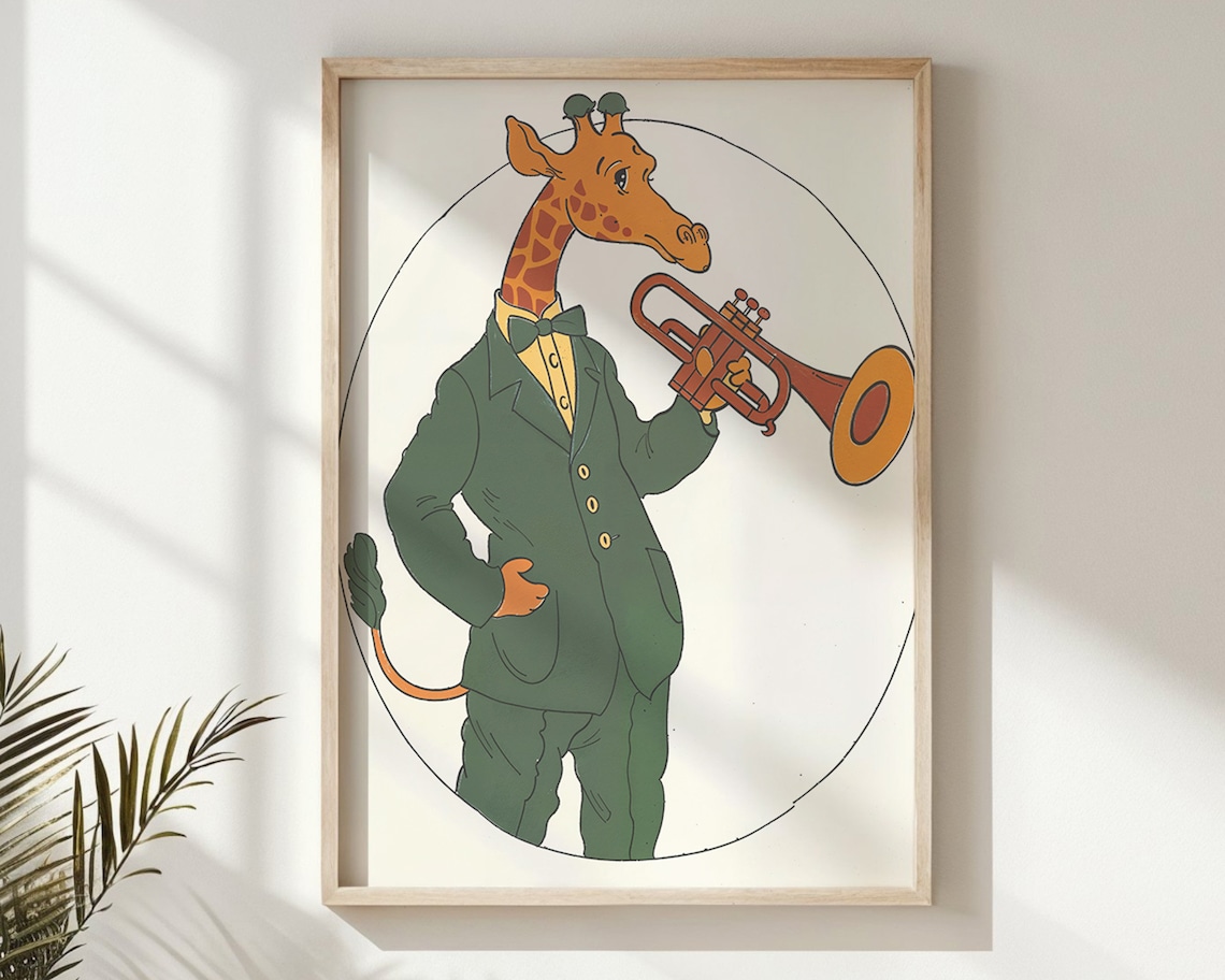 Giraffe Trumpet Player Nursery Music Poster Print