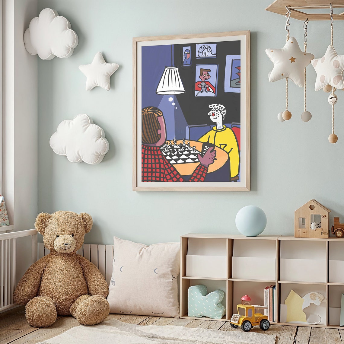 Chess Match Cafe Scene Friends Night Cartoon Game Wall Art Poster - Image 2