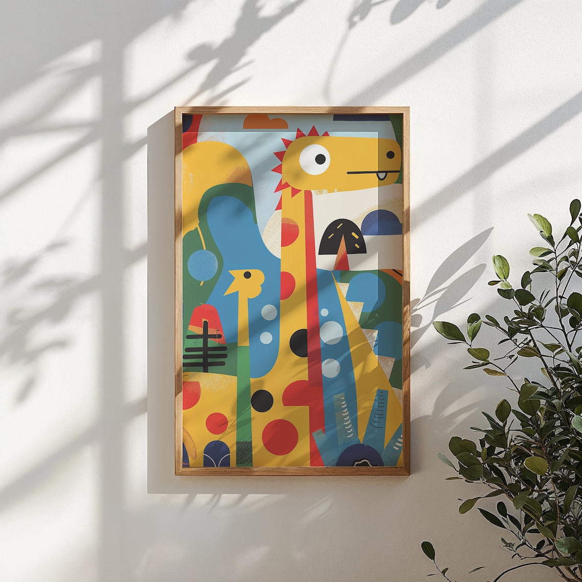 Abstract Pop Art Yellow Dinosaur Illustration Kids Room Nursery Poster