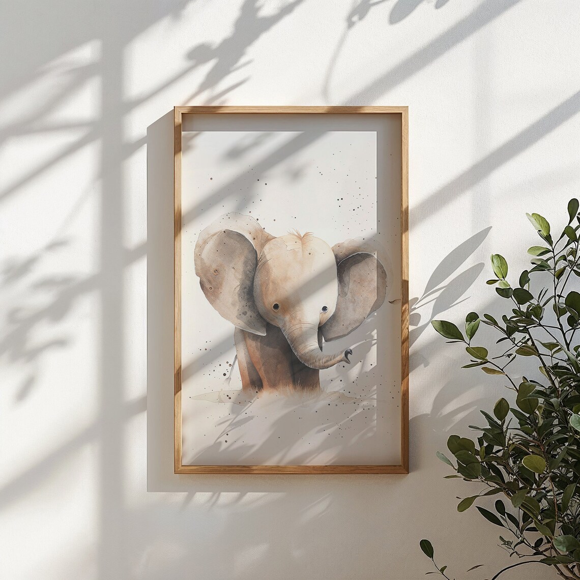 Baby Elephant Watercolor Soft Beige Safari Nursery Wall Decor Poster - Image 4