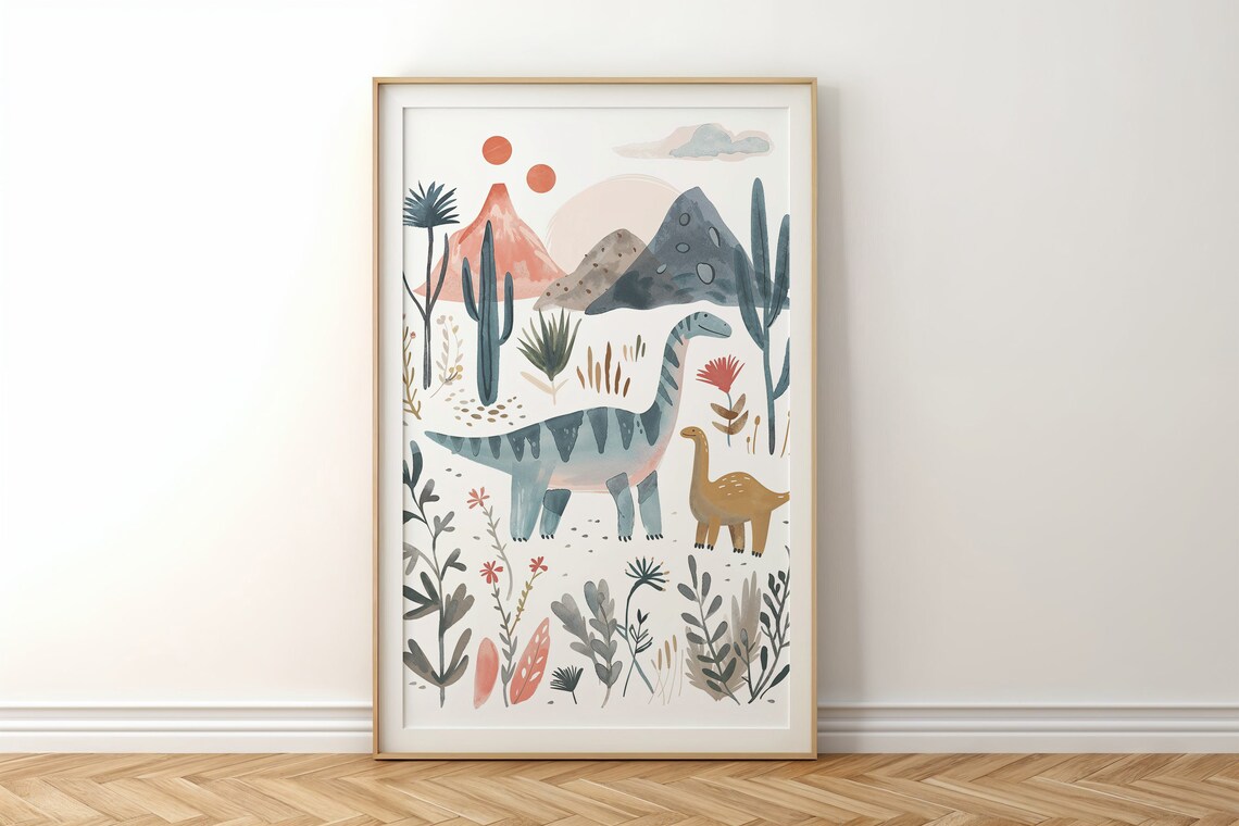 Dinosaur Nursery Art Print, Whimsical Desert Scene - Image 6