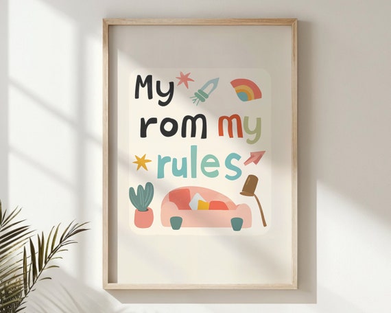 My Room My Rules Playroom Poster Kids Room Decor Nursery Wall Art Space Rocket Rainbow Art Child Room Gift