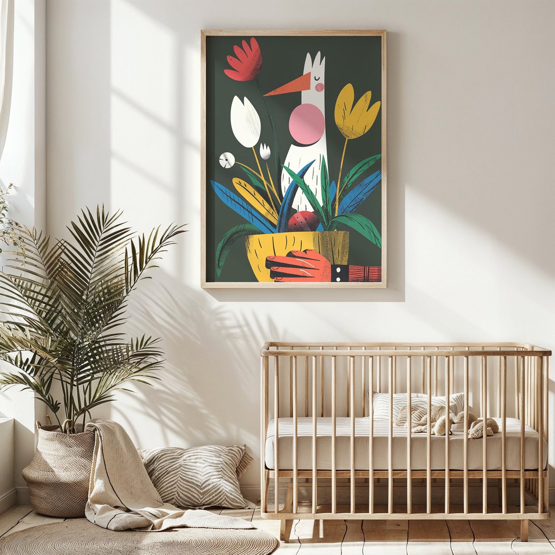 Whimsical Long Beak Bird Flower Pot Bold Botanical Pop Art Poster - Image 2