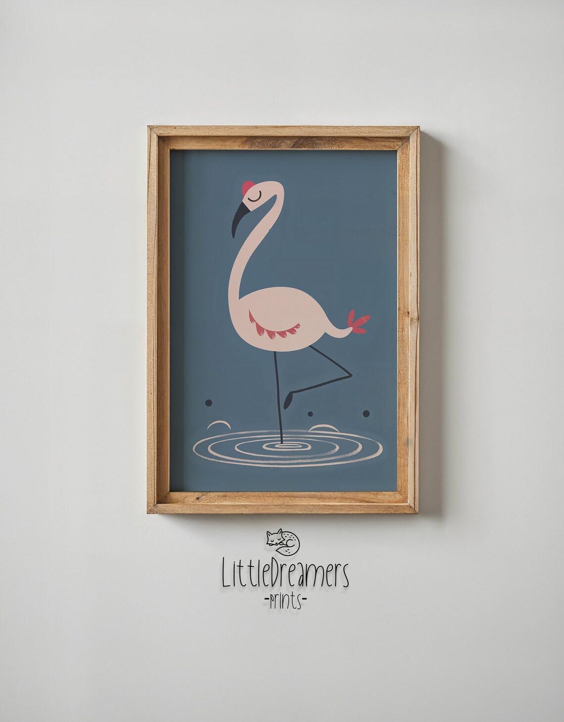 Pink Flamingo One Leg Water Ripples Dark Teal Kids Nursery Art Poster - Image 5