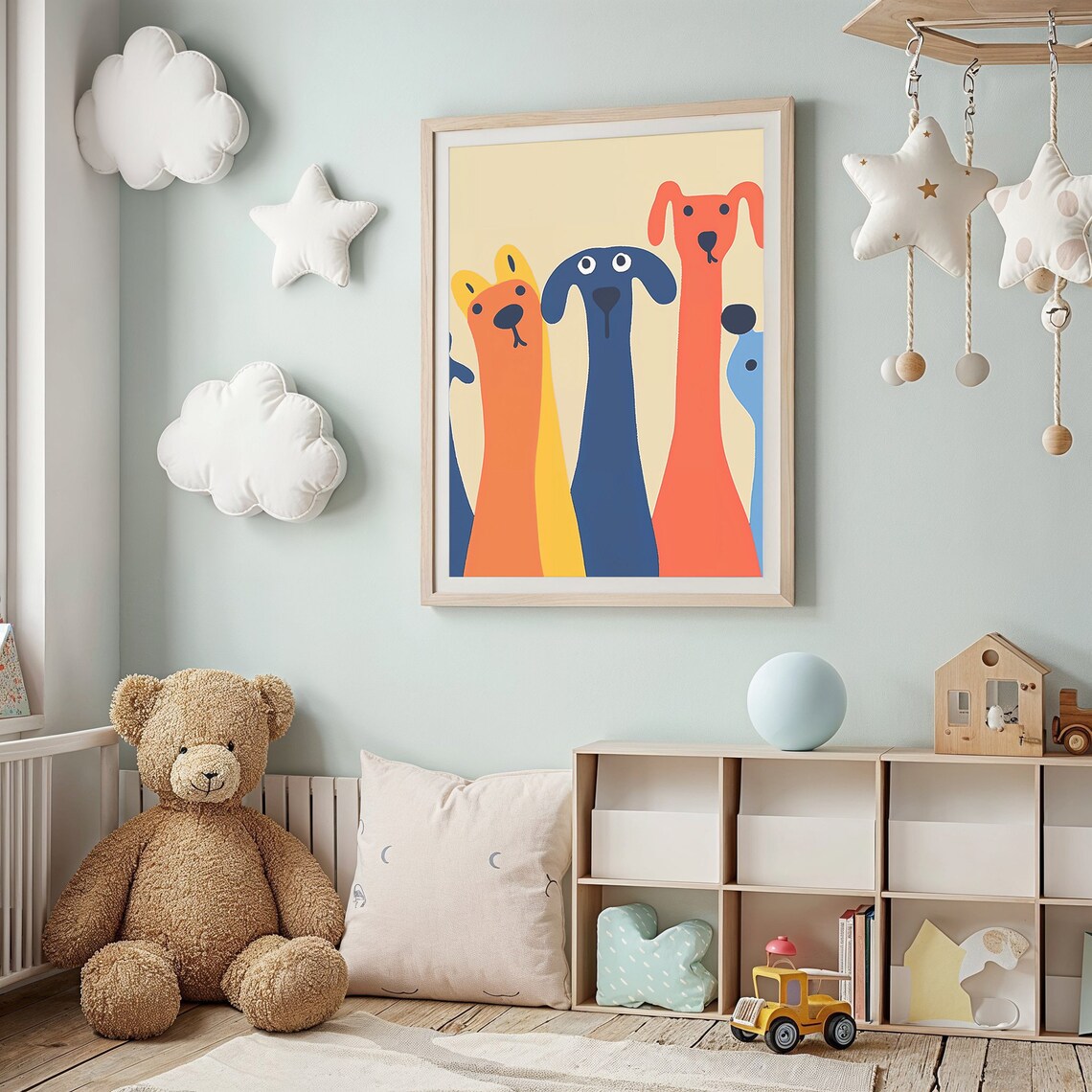 Colorful Dog Family Art Print, Nursery Wall Decor - Image 2