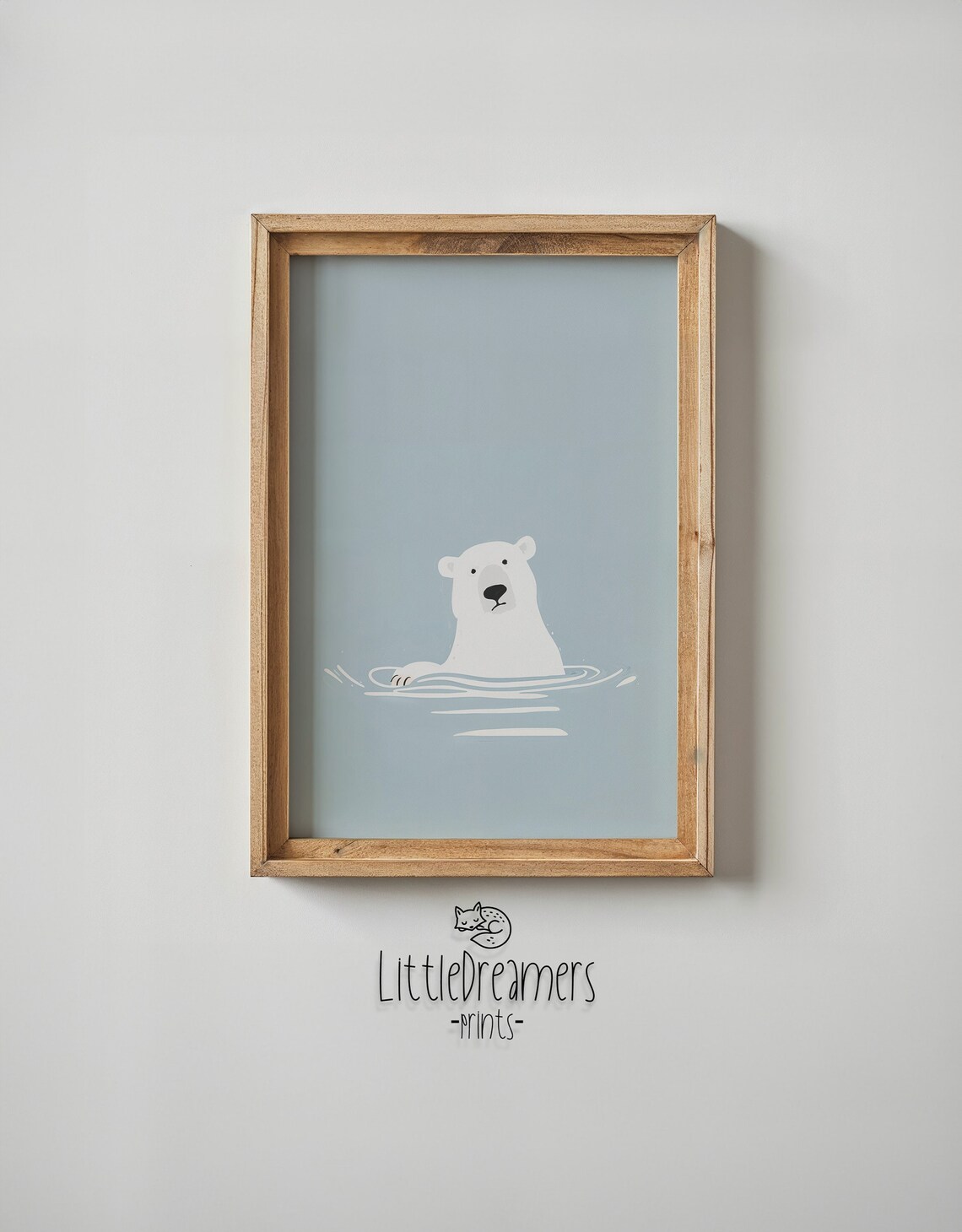 Swimming Polar Bear Calm Blue Water Minimalist Nursery Wall Poster - Image 6