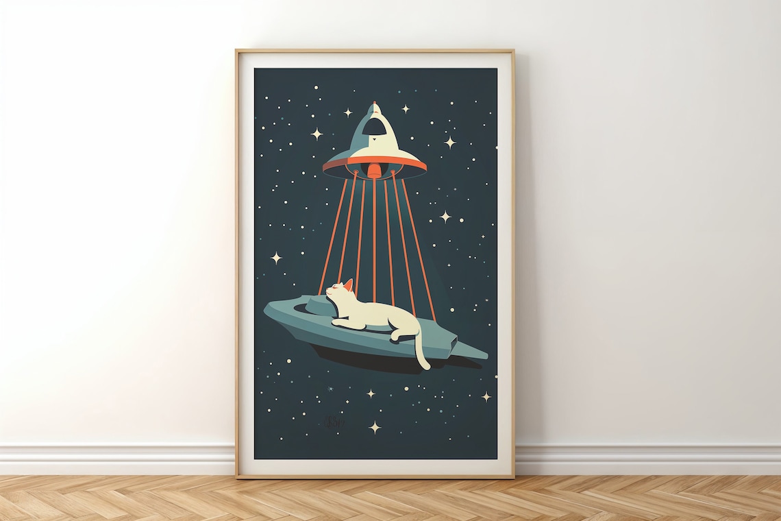 Space Cat Nursery Decor, Sci-Fi Kids Room Poster - Image 6