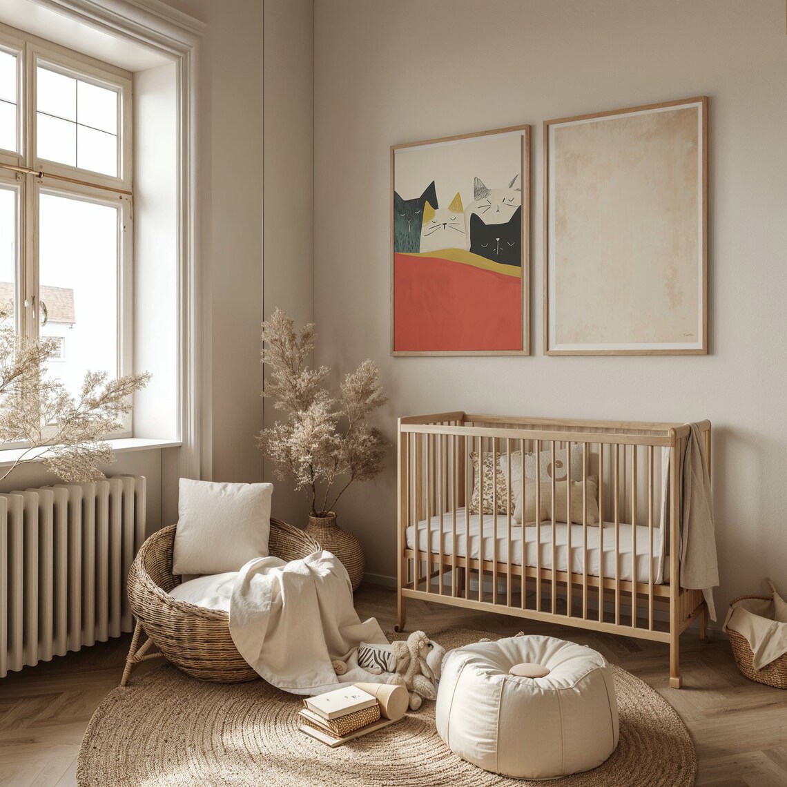 Four Minimalist Cats Tucked Under Red Blanket Nursery Poster - Image 5