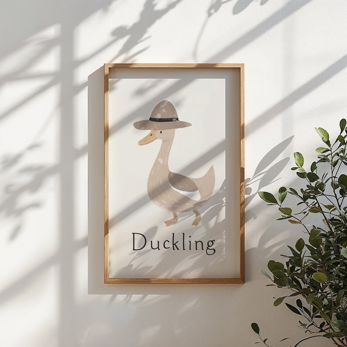 Duckling Wearing Brown Hat Neutral Tones Nursery Kids Room Art Poster - Image 4