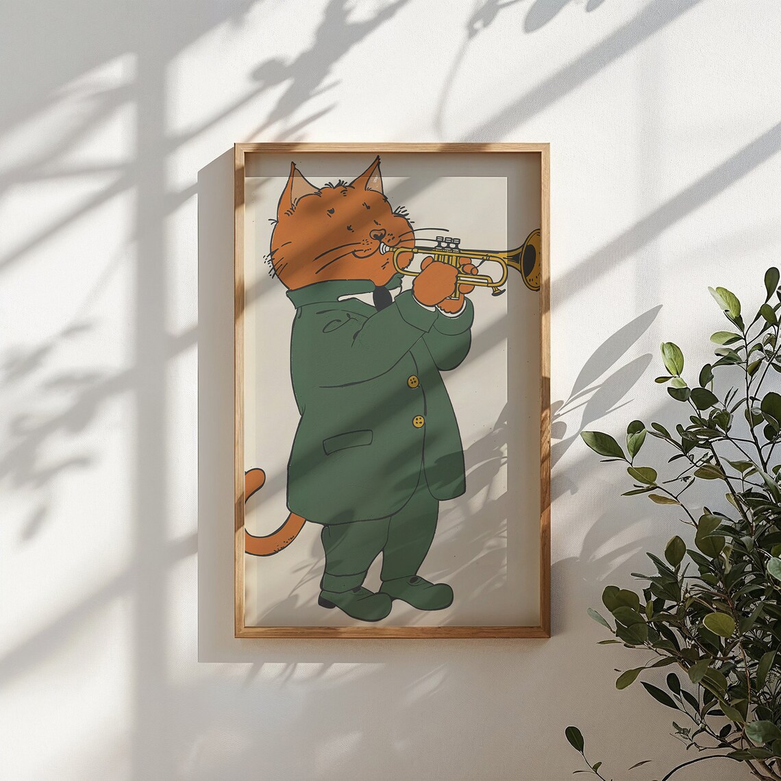 Cat Playing Gold Trumpet Green Suit Kids Music Room Wall Poster - Image 5