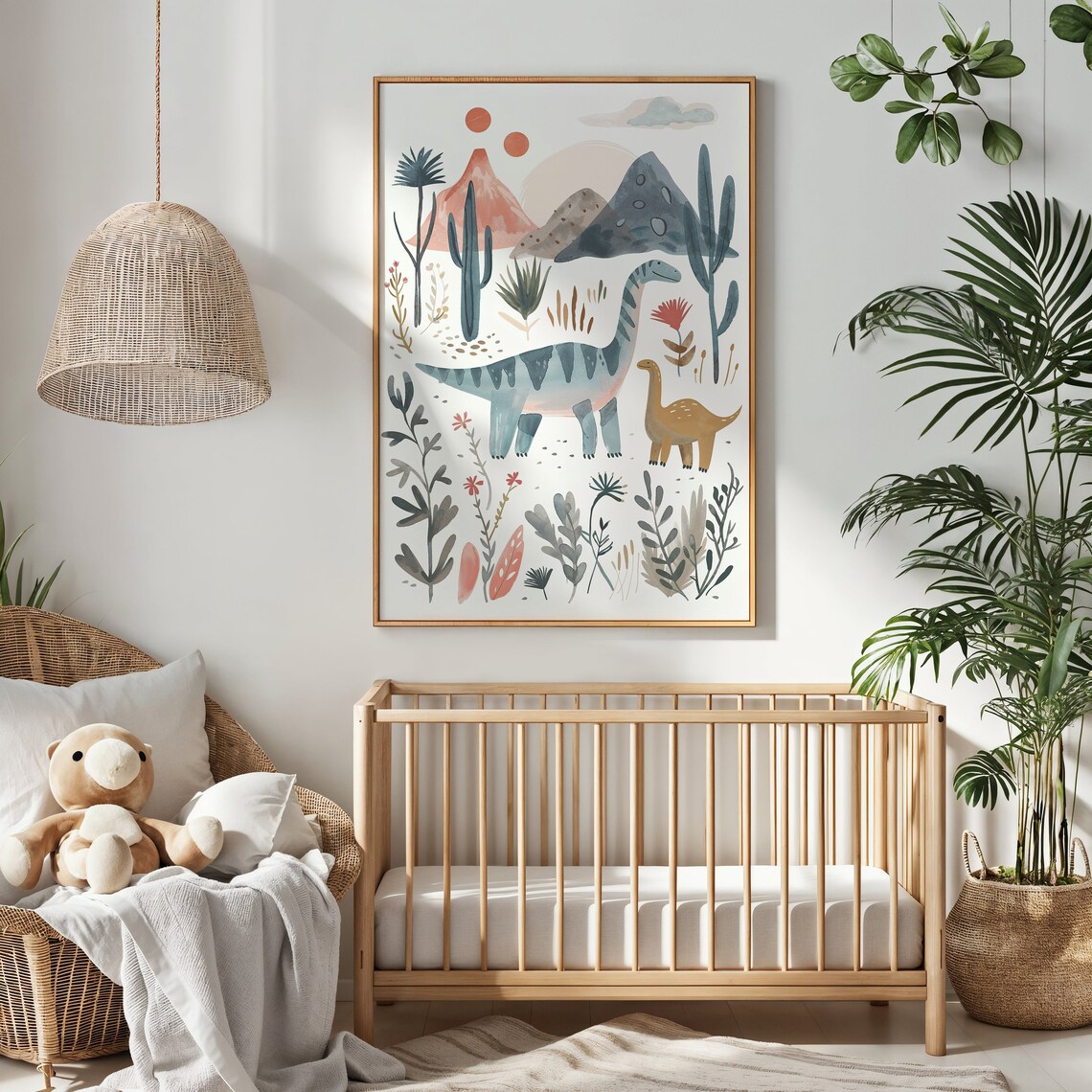 Dinosaur Nursery Art Print, Whimsical Desert Scene - Image 3