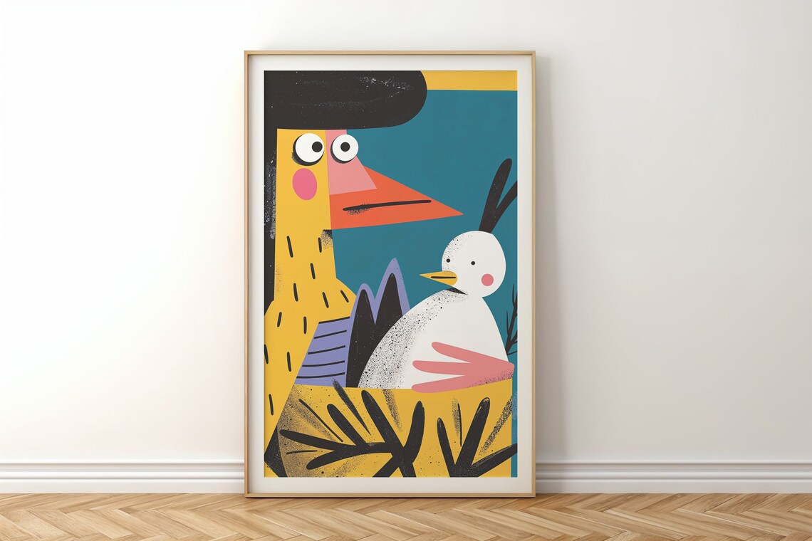 Quirky Yellow Bird Long Orange Beak Bold Pop Art Kids Room Poster - Image 4