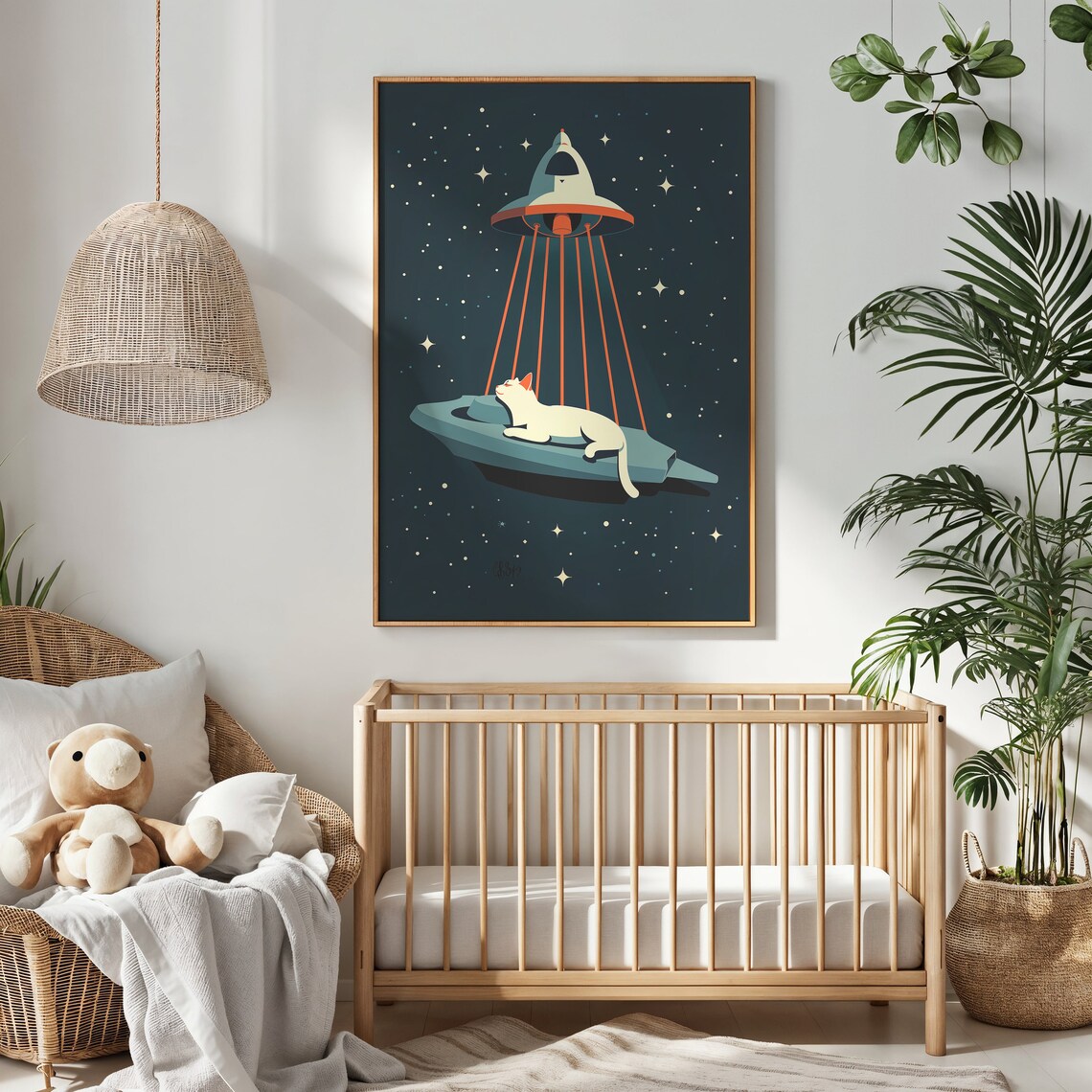 Space Cat Nursery Decor, Sci-Fi Kids Room Poster - Image 3