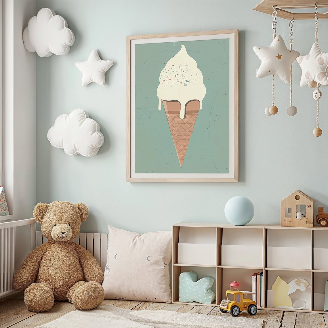 Vintage Vanilla Soft Serve Ice Cream Cone Sprinkles Kids Poster - Image 2