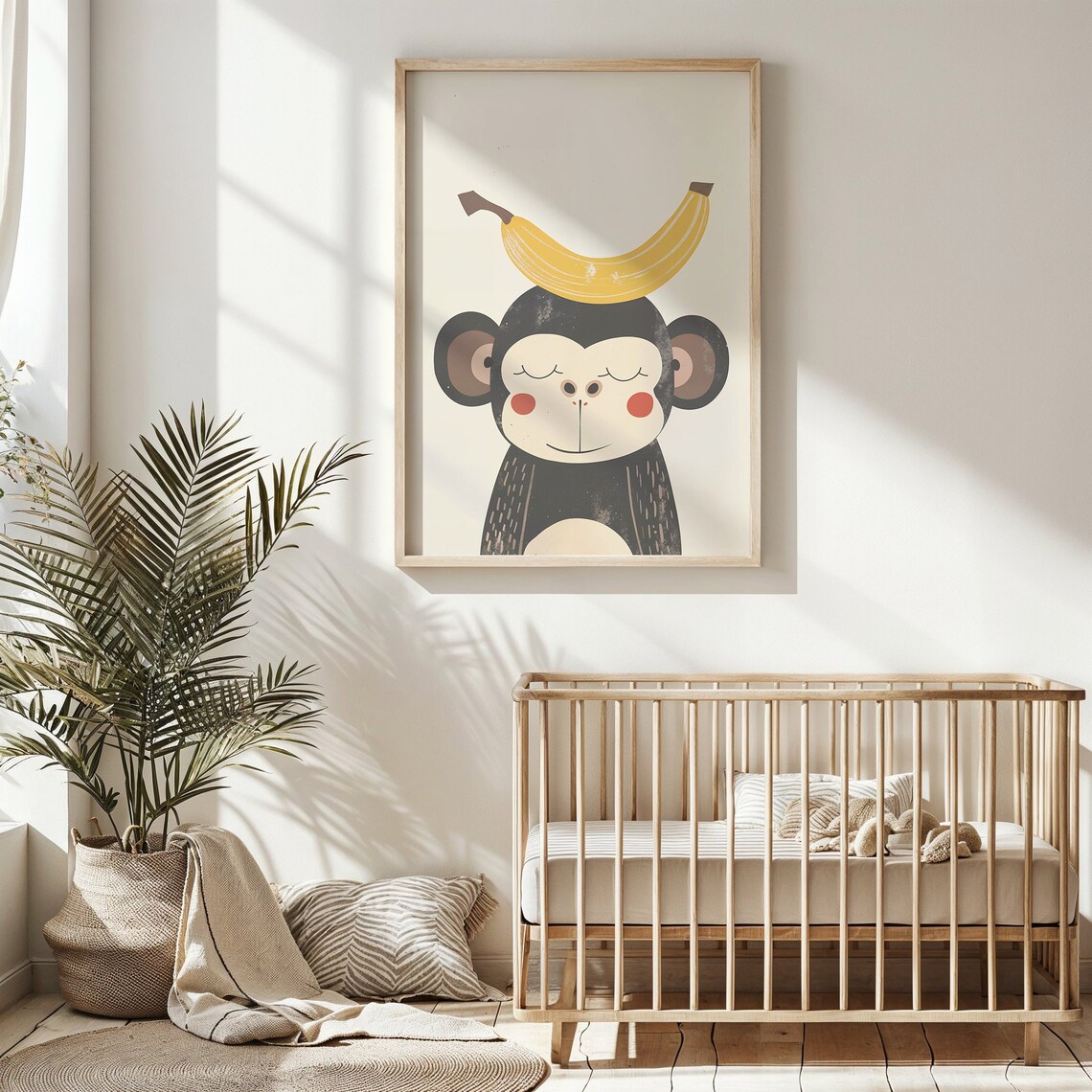 Cute Monkey Balancing Yellow Banana Sweet Smiling Nursery Art Poster - Image 6