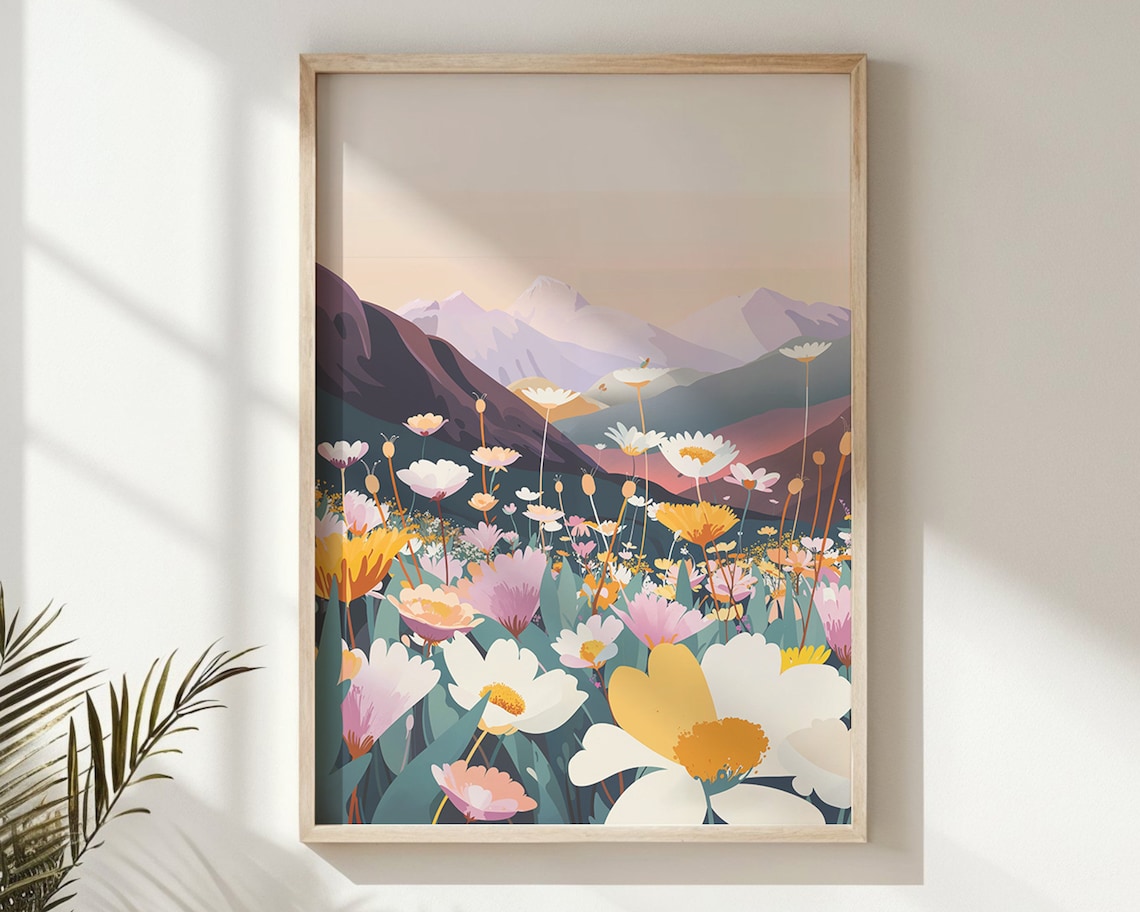 Wildflower Mountain Meadow Sunset Daisy Field Nature Wall Poster